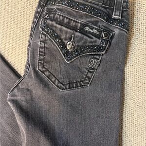 Miss Me Gray Sequin-Embellished Skinny Jeans